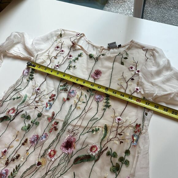 Moda Seta Italy Sheer Embroidered Blouse Sz Xl Fits Like An M Floral Fairy Cute - Picture 7 of 9